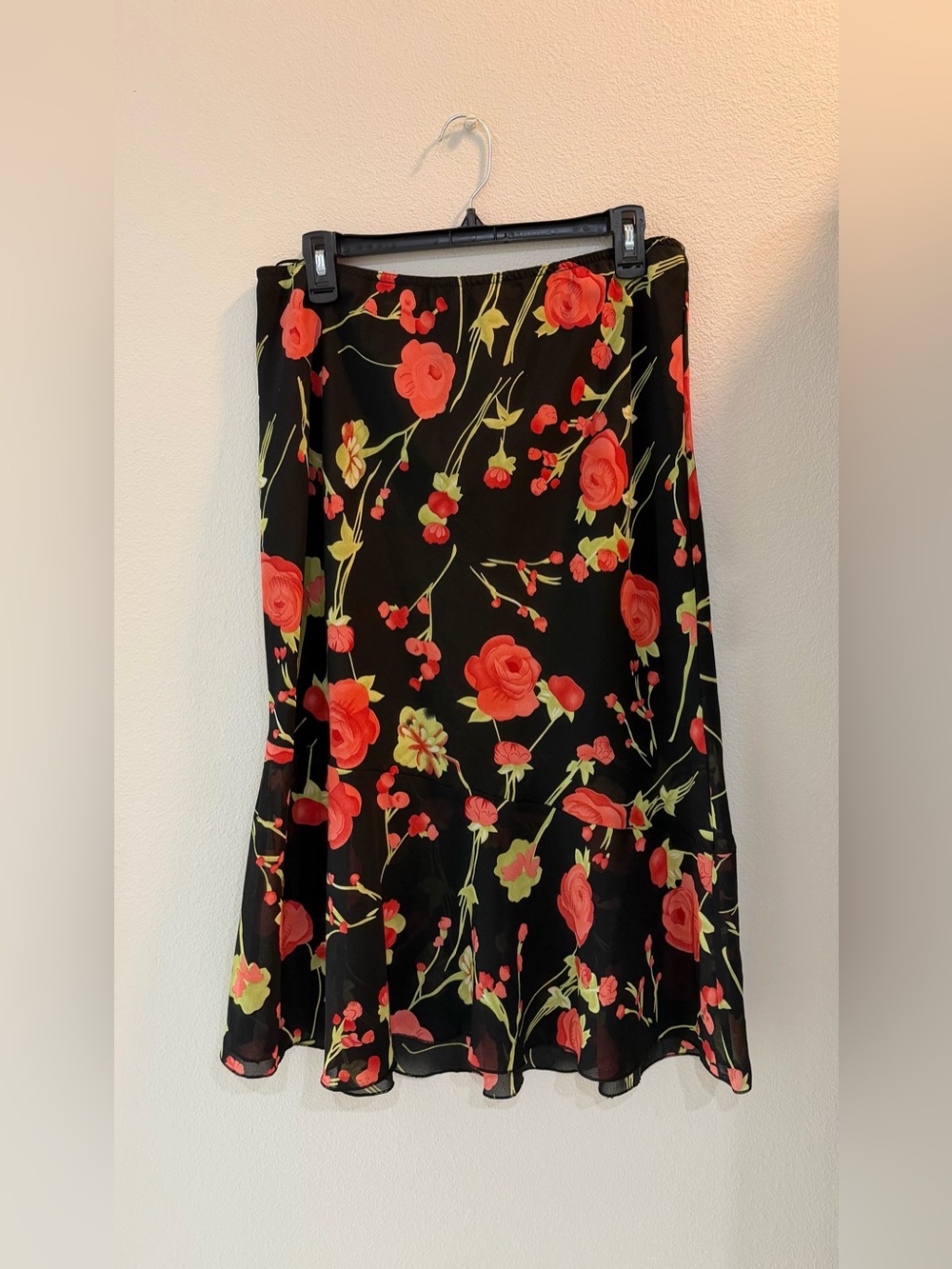 Floral A-Line Skirt - Black with Coral Floral Print